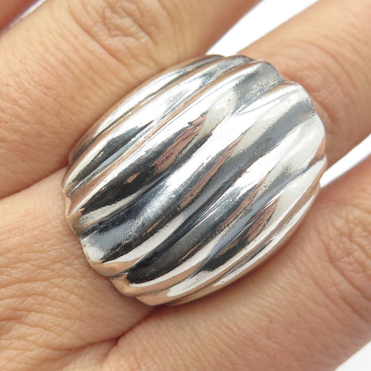 925 Sterling Silver Vintage Ribbed Statement Ring Size 9