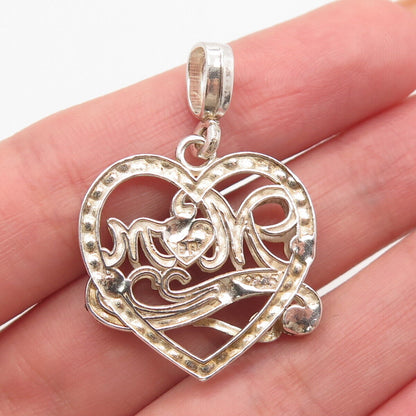 925 Sterling Silver Vintage "Mom" Love Heart Pendant