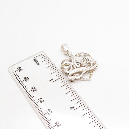 925 Sterling Silver Vintage "Mom" Love Heart Pendant