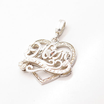 925 Sterling Silver Vintage "Mom" Love Heart Pendant