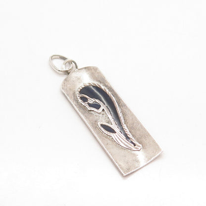 800 Silver Vintage Black Enamel Modernist Pendant