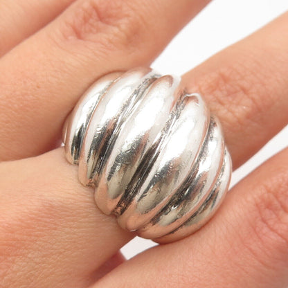 925 Sterling Silver Vintage Mexico Ribbed Domed Ring Size 9.5