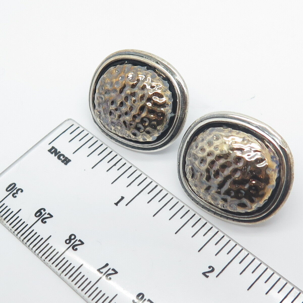 925 Sterling Silver Vintage Italy Hammered Finish Earrings