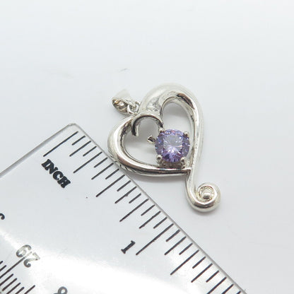 925 Sterling Silver Vintage Lavender C Z Open Heart Pendant