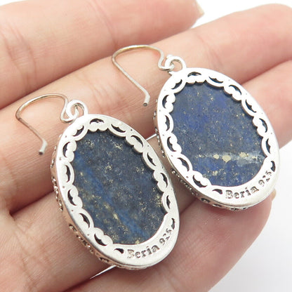 925 Sterling Silver Vintage Beria Real Lapis Lazuli Gem Ornate Dangling Earrings