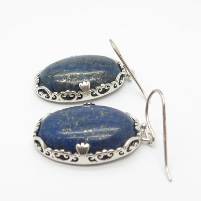 925 Sterling Silver Vintage Beria Real Lapis Lazuli Gem Ornate Dangling Earrings