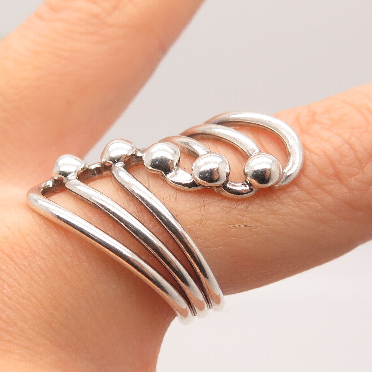 925 Sterling Silver Vintage Beaded Statement Ring Size 6.25