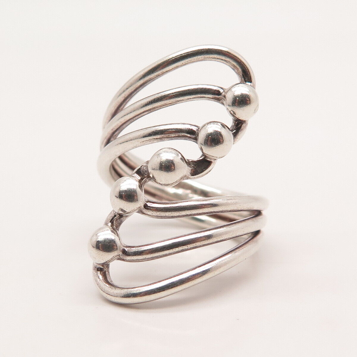 925 Sterling Silver Vintage Beaded Statement Ring Size 6.25