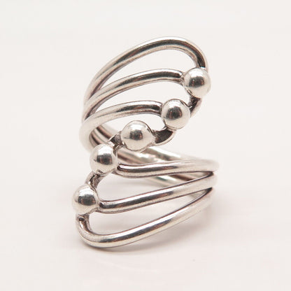 925 Sterling Silver Vintage Beaded Statement Ring Size 6.25