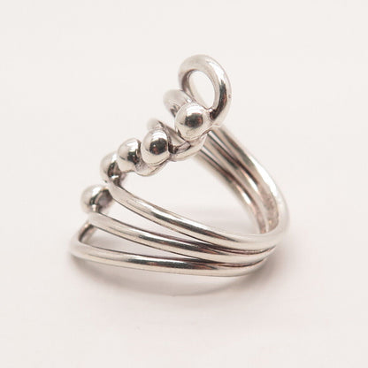 925 Sterling Silver Vintage Beaded Statement Ring Size 6.25