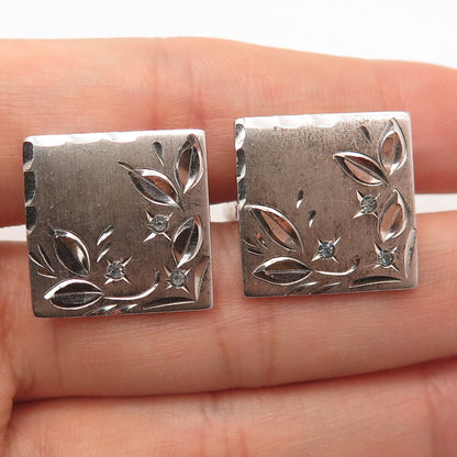 925 Sterling Silver Vintage Anson Etched Square Cufflinks