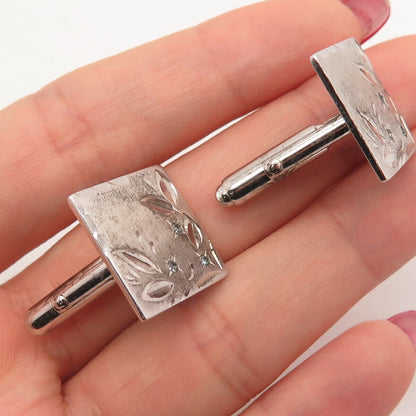 925 Sterling Silver Vintage Anson Etched Square Cufflinks