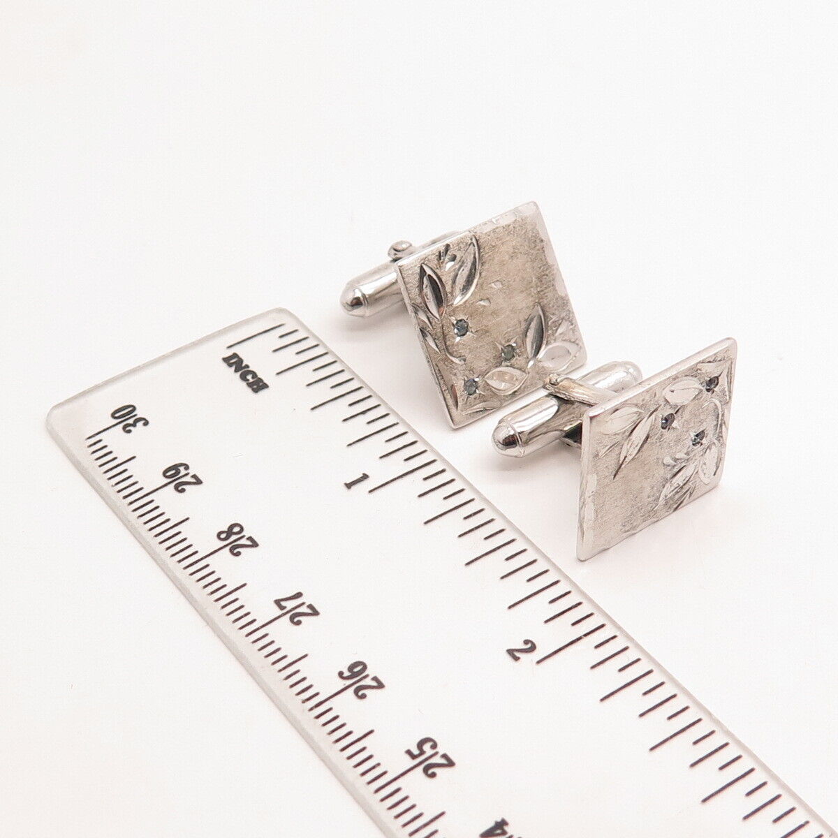 925 Sterling Silver Vintage Anson Etched Square Cufflinks