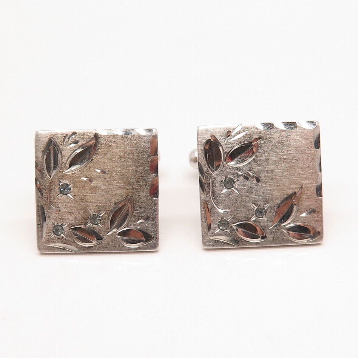 925 Sterling Silver Vintage Anson Etched Square Cufflinks