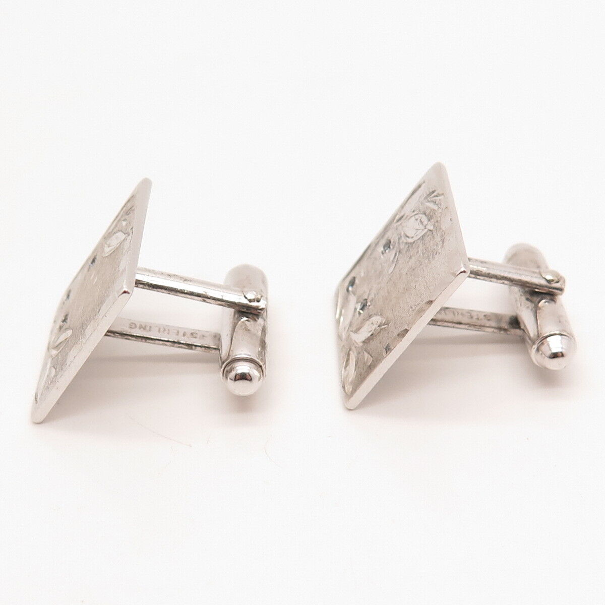 925 Sterling Silver Vintage Anson Etched Square Cufflinks