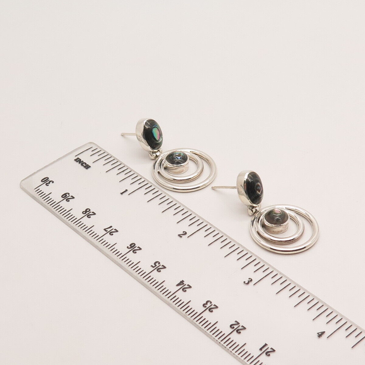 950 Silver Vintage Real Abalone Shell Dangling Earrings