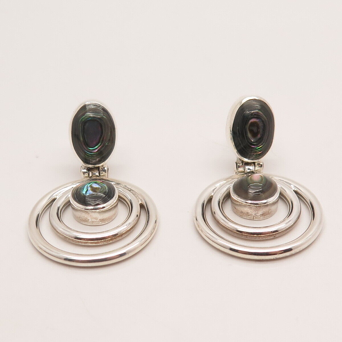 950 Silver Vintage Real Abalone Shell Dangling Earrings