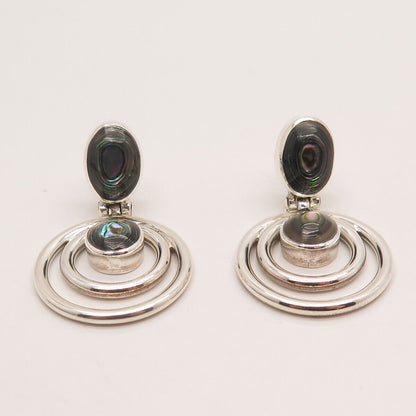 950 Silver Vintage Real Abalone Shell Dangling Earrings