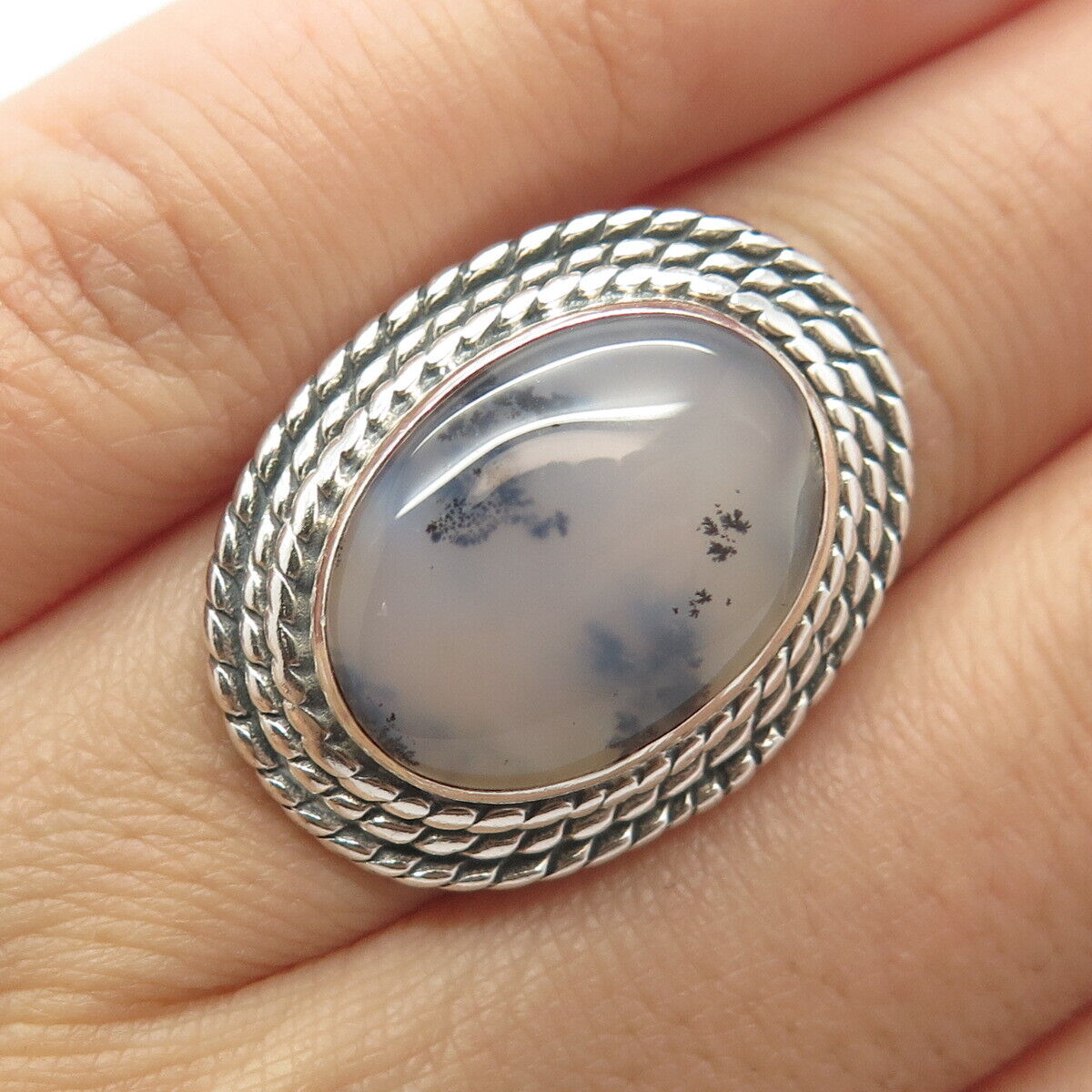 925 Sterling Silver Vintage Shube Real Agate Gemstone Ring Size 6.5