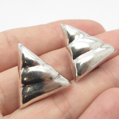 925 Sterling Silver Vintage Mexico Ribbed Triangle Clip On Earrings