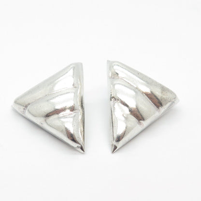 925 Sterling Silver Vintage Mexico Ribbed Triangle Clip On Earrings