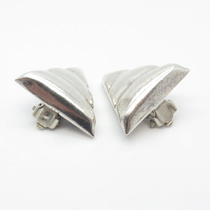 925 Sterling Silver Vintage Mexico Ribbed Triangle Clip On Earrings