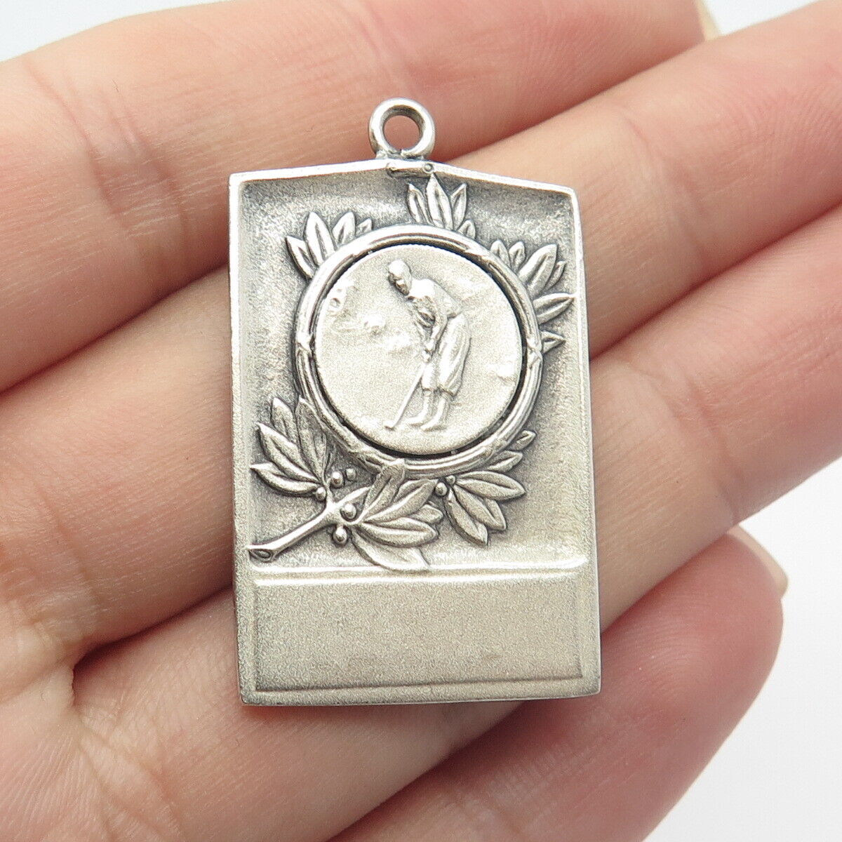 925 Sterling Silver Vintage Balfour Golf Player Rectangle Pendant