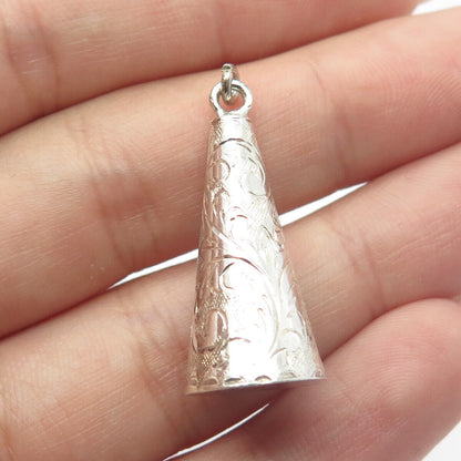 925 Sterling Silver Vintage Siam Etched Floral Cone Pendant