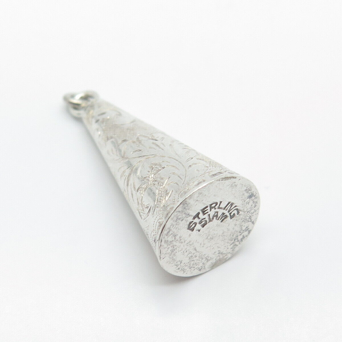 925 Sterling Silver Vintage Siam Etched Floral Cone Pendant