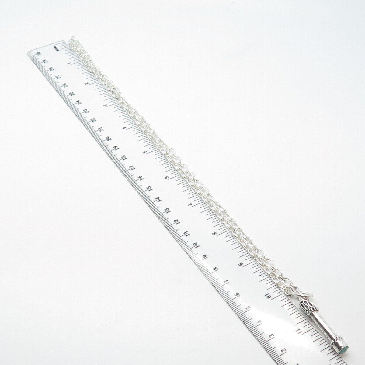 925 Sterling Silver Vintage Real Turquoise Gemstone Rolo Chain Necklace 20"