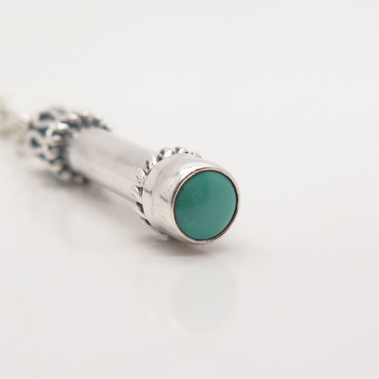 925 Sterling Silver Vintage Real Turquoise Gemstone Rolo Chain Necklace 20"