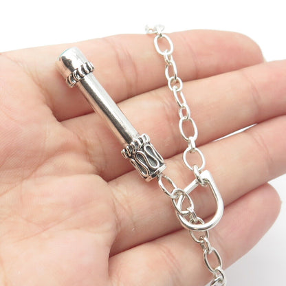 925 Sterling Silver Vintage Real Turquoise Gemstone Rolo Chain Necklace 20"