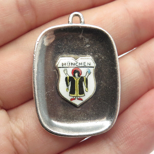 800 Silver Vintage Colorful Enamel "Munchen" Coat of Arms Pendant