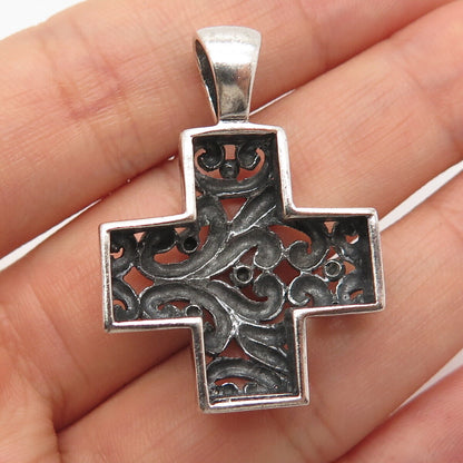 925 Sterling Silver Vintage Swirl Ornate Cross Pendant