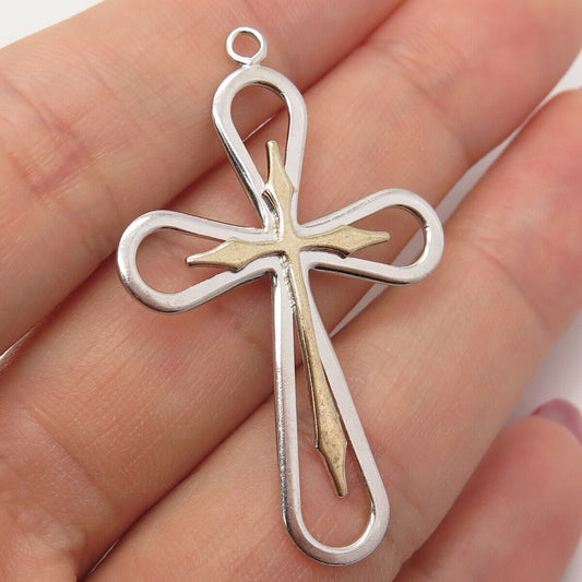 925 Sterling Silver 2-Tone Vintage Cross Pendant