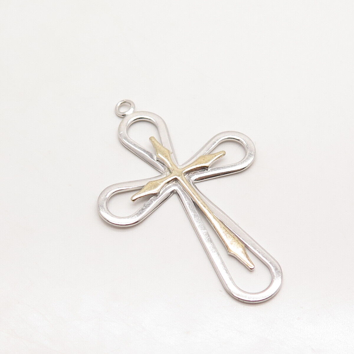 925 Sterling Silver 2-Tone Vintage Cross Pendant