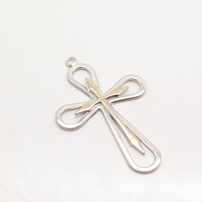 925 Sterling Silver 2-Tone Vintage Cross Pendant