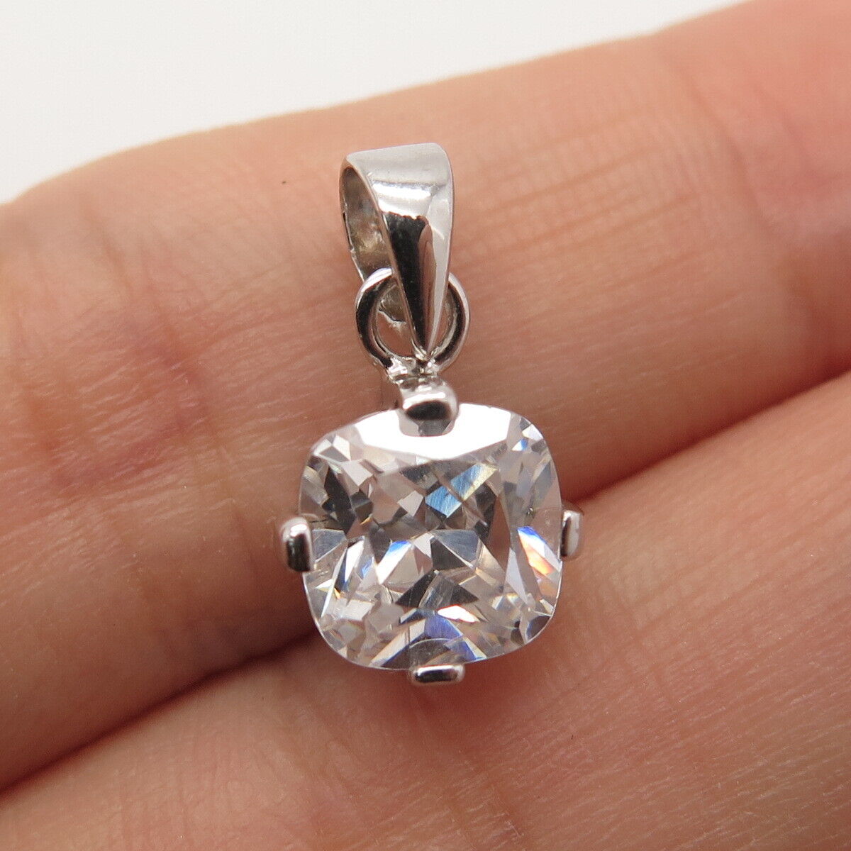 925 Sterling Silver Princess-Cut C Z Pendant