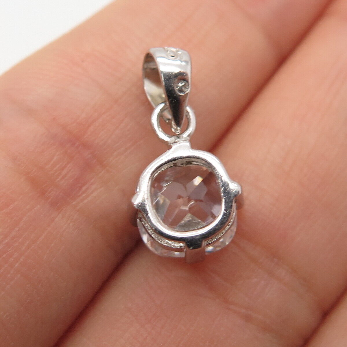 925 Sterling Silver Princess-Cut C Z Pendant