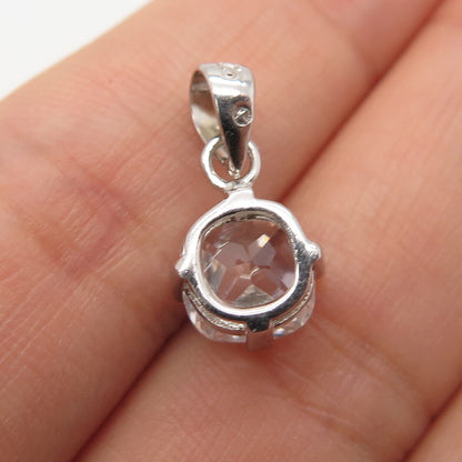 925 Sterling Silver Princess-Cut C Z Pendant