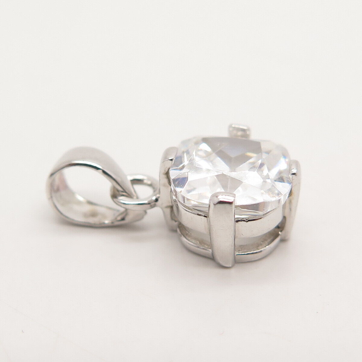 925 Sterling Silver Princess-Cut C Z Pendant