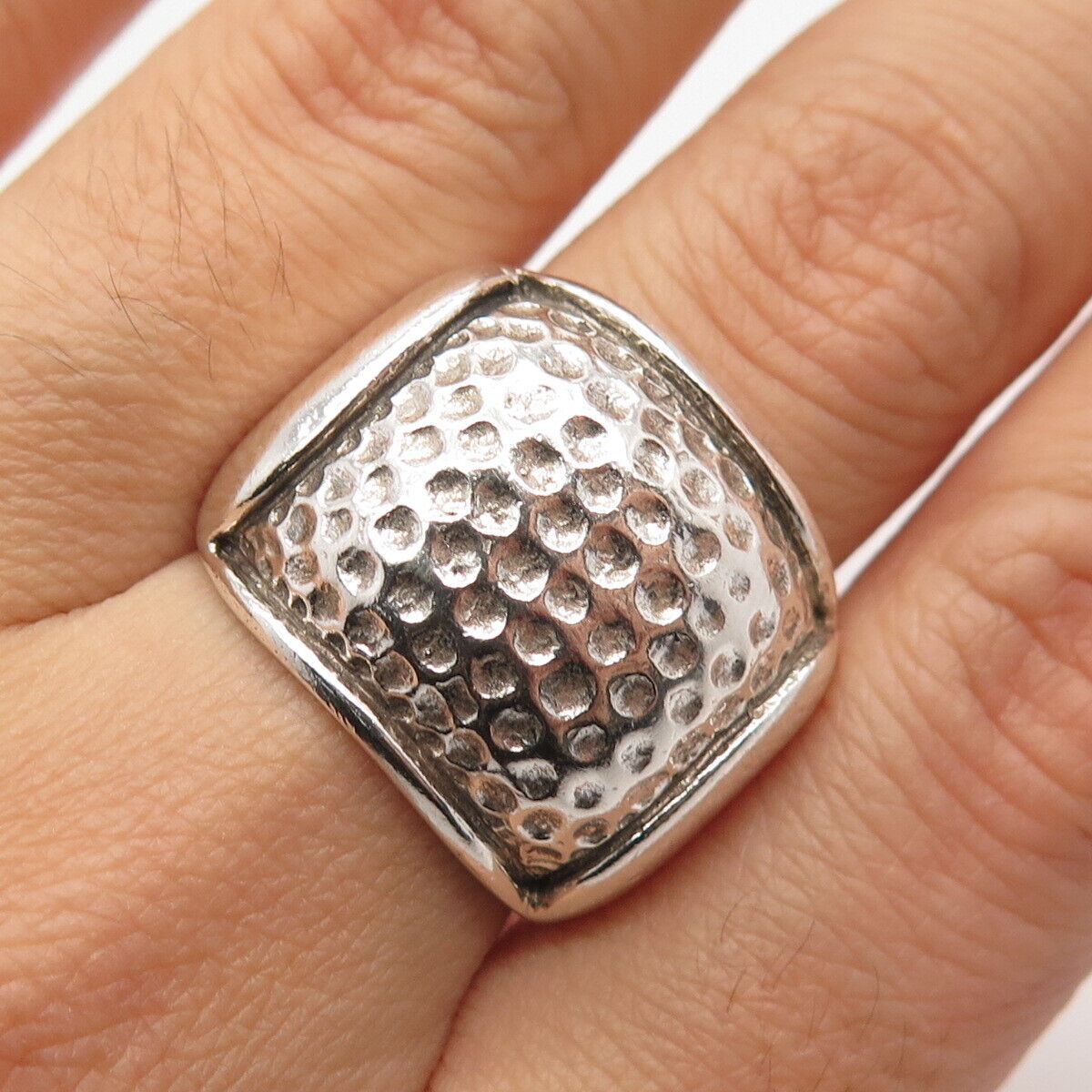 925 Sterling Silver Vintage Hammered Finish Wide Ring Size 8