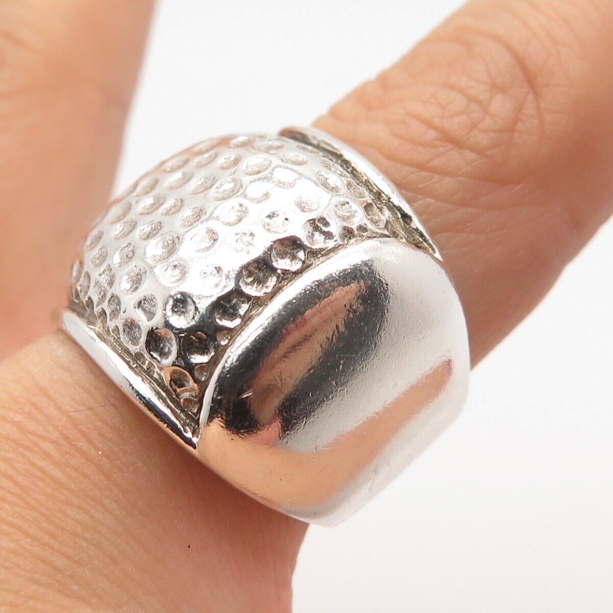 925 Sterling Silver Vintage Hammered Finish Wide Ring Size 8