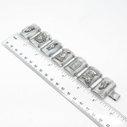 900 Silver Vintage Tribal Panel Link Bracelet 6.5"