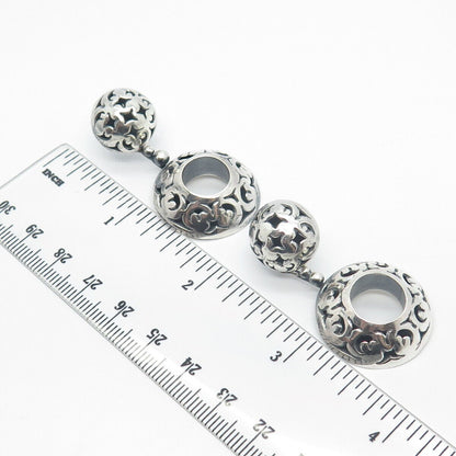 925 Sterling Silver Vintage Cutout Ornate Round Dangling Earrings