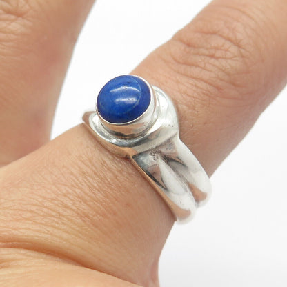 925 Sterling Silver Vintage Real Lapis Lazuli Gem Round Ring Size 8.25