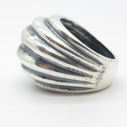 925 Sterling Silver Vintage Ribbed Wide Ring Size 6.25