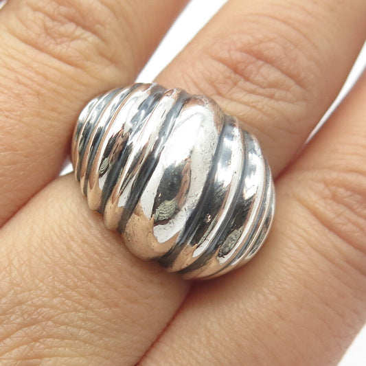 925 Sterling Silver Vintage Mexico Ribbed Wide Ring Size 7