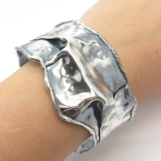 925 Sterling Silver Vintage Wrinkled Adjustable Cuff Bracelet 7.75"