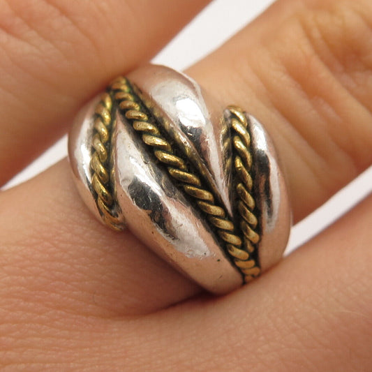 925 Sterling Silver 2-Tone Vintage Mexico Twisted Accent Ring Size 7.25